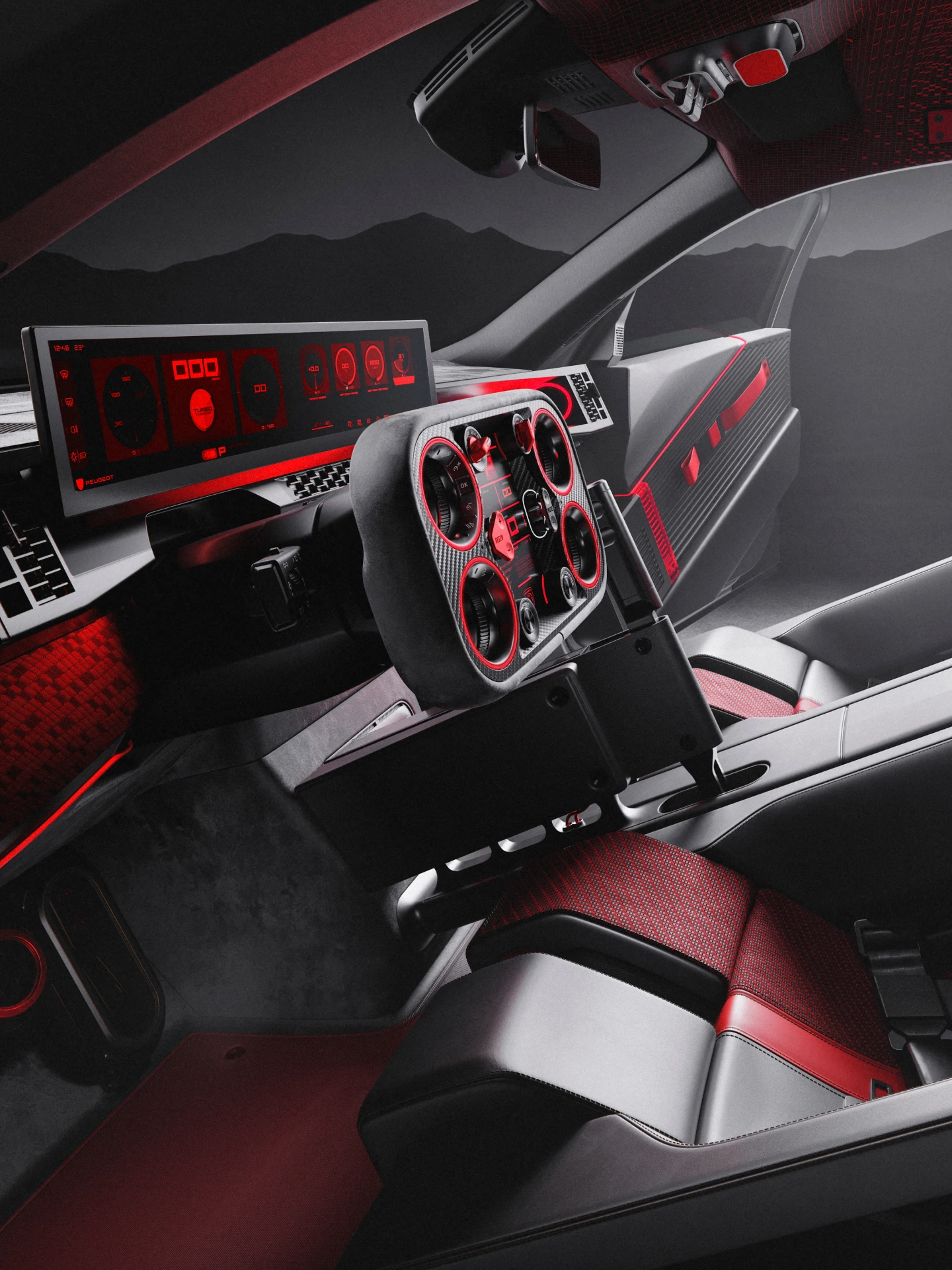 PEUGEOT E-T16 Concept, PEUGEOT i‑Cockpit® digital nouvelle génération et son Hypersquare® pensé pour la performance.