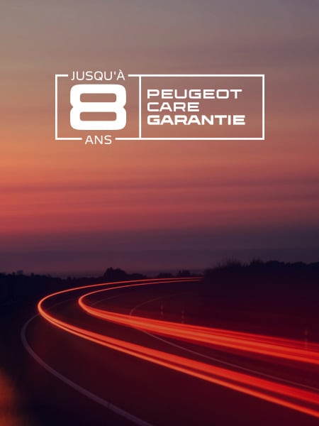 New PEUGEOT E‑208 GTi, road setting with PEUGEOT CARE logo