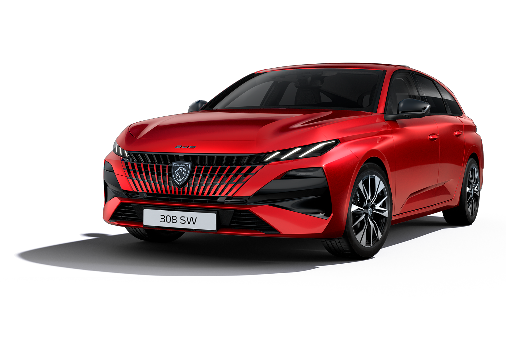 Peugeot 308 SW Allure rouge vue de face en trois quarts
