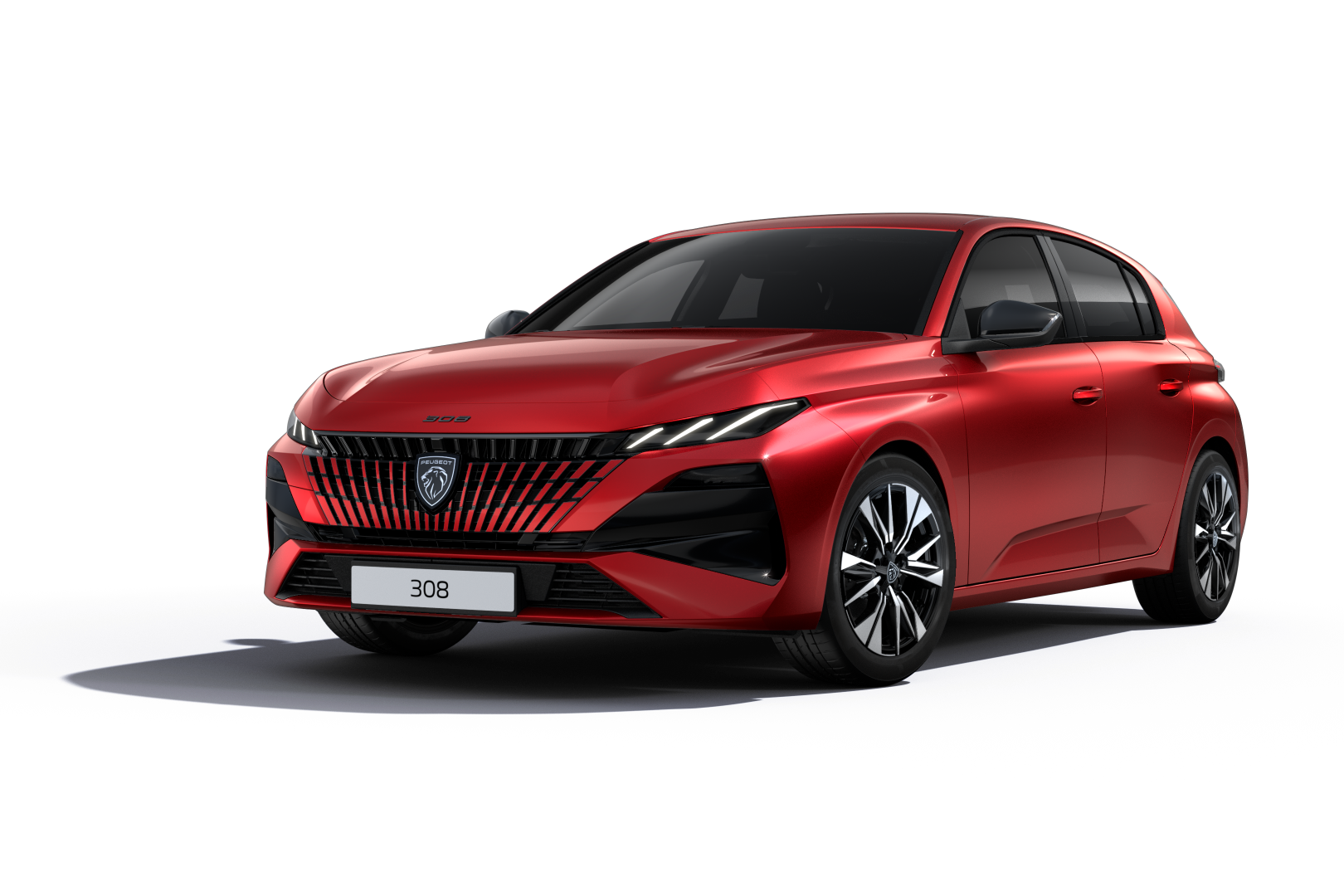 Peugeot 308 Allure rouge vue de face en trois quarts