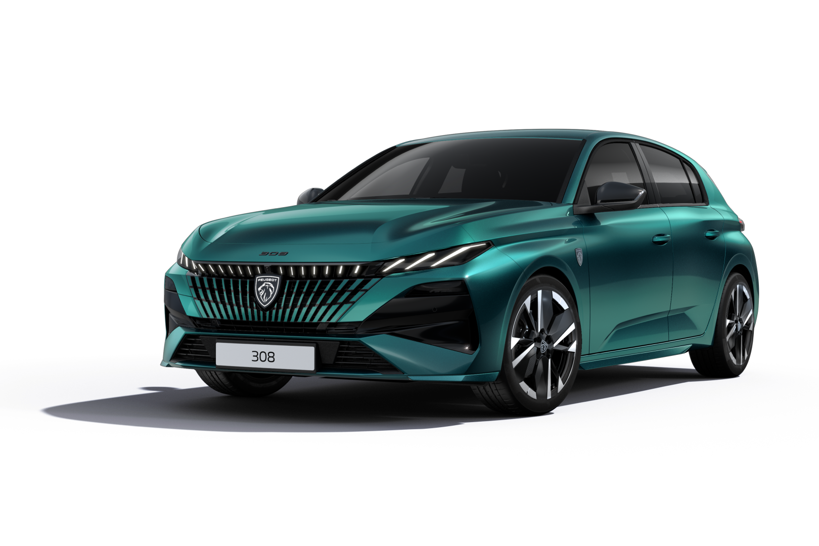 Peugeot 308 GT verte vue de face en trois quarts